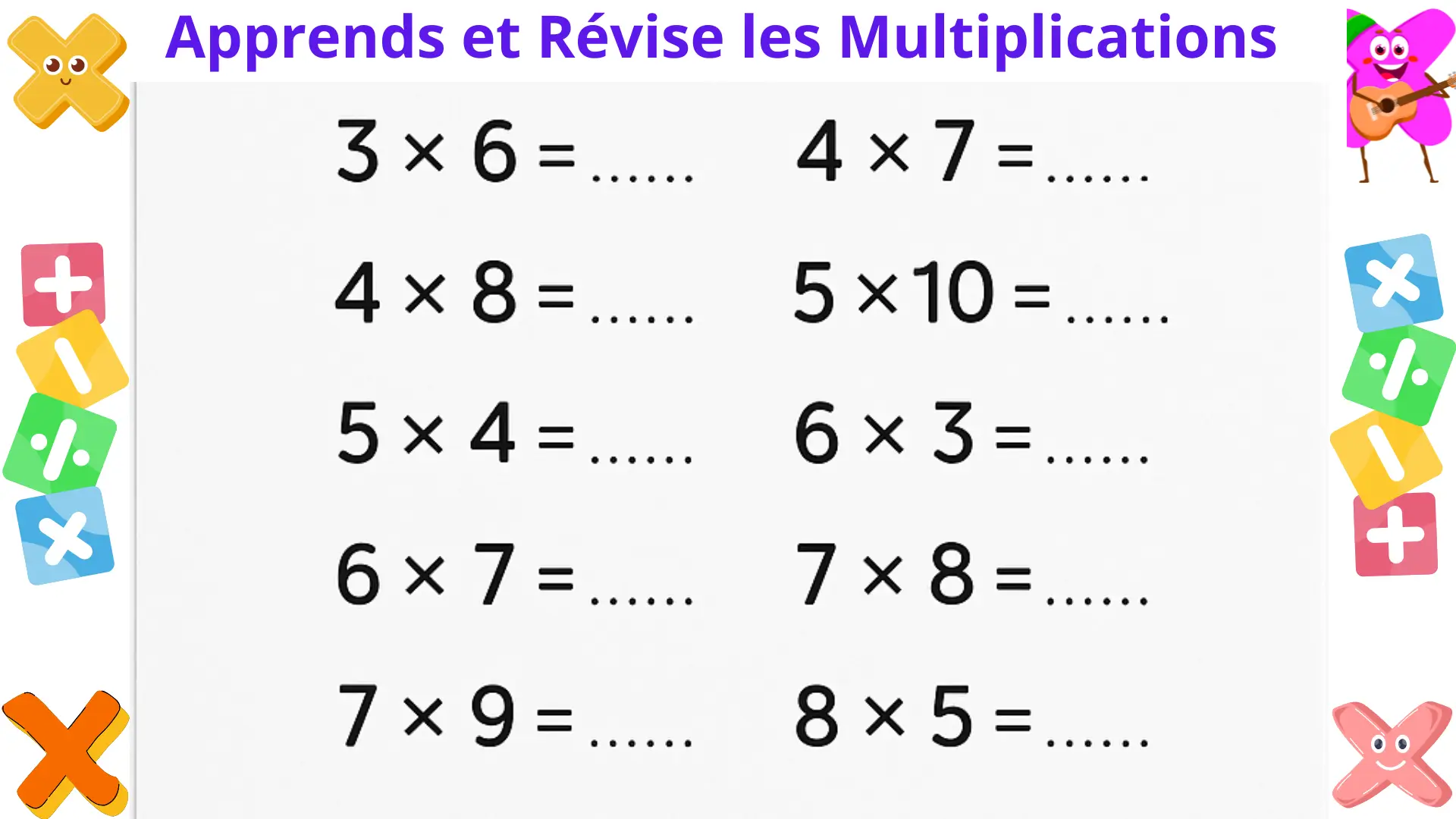 Exercice de table de multiplication à imprimer complète les résultats