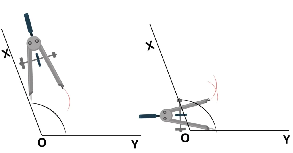 Étapes de construction de la bissectrice d’un angle en géométrie – exercice d’évaluation diagnostique en mathématiques collège.