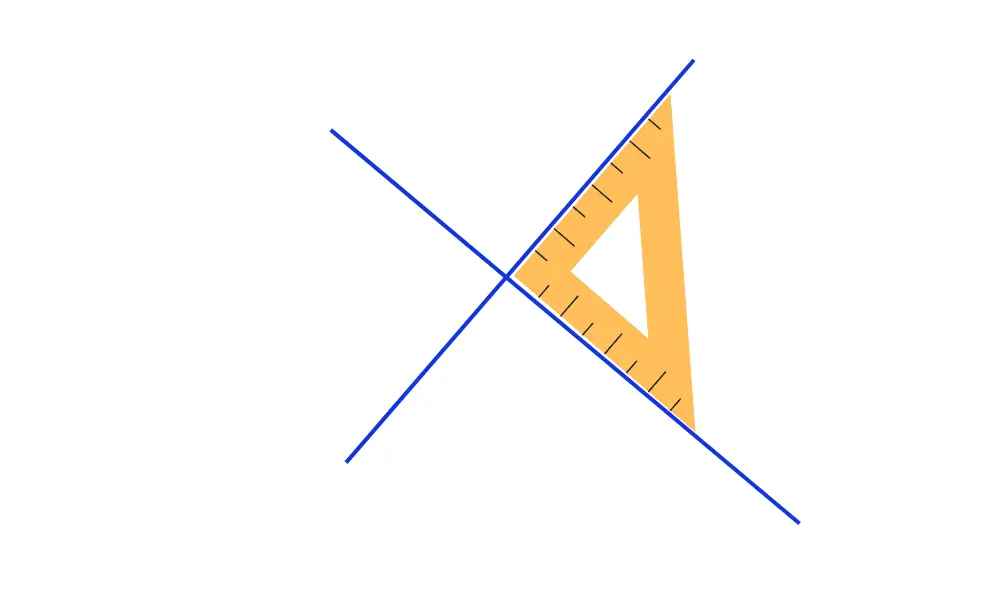Exercices droites parallèles et perpendiculaires PDF : schéma de deux droites perpendiculaires tracées avec une équerre, angle droit de 90°.