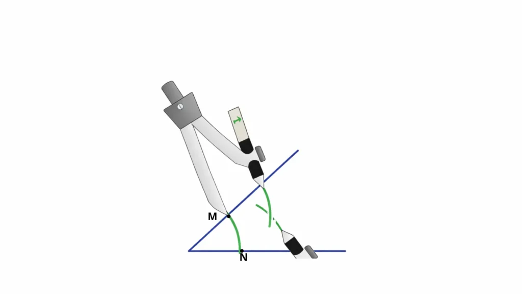 Schéma montrant la construction de la bissectrice d’un angle avec le compas et la règle