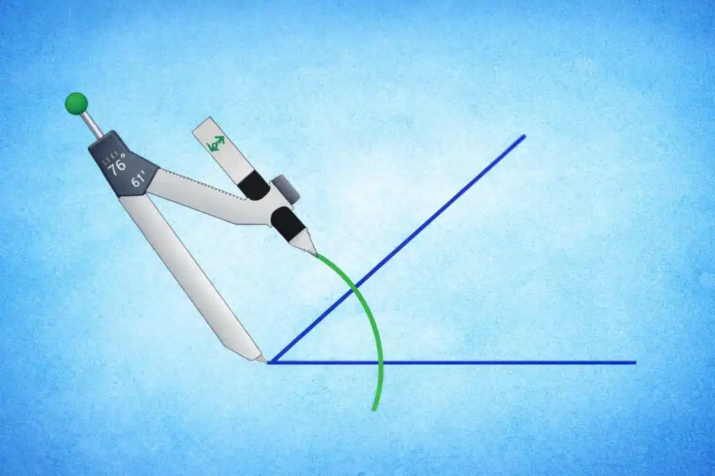 Schéma montrant la construction de la bissectrice d’un angle avec le compas et la règle